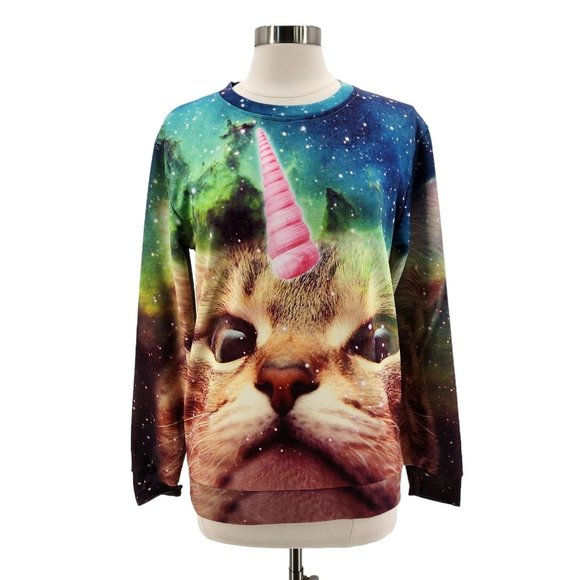 John Hancock Tops - John Hancock Trippy Unicorn Cat Sweatshirt Womens Large